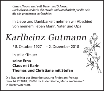 Traueranzeige von Karlheinz Gutmann von Dresdner Neue Nachrichten