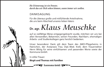 Traueranzeige von Klaus Meuschke von Leipziger Volkszeitung