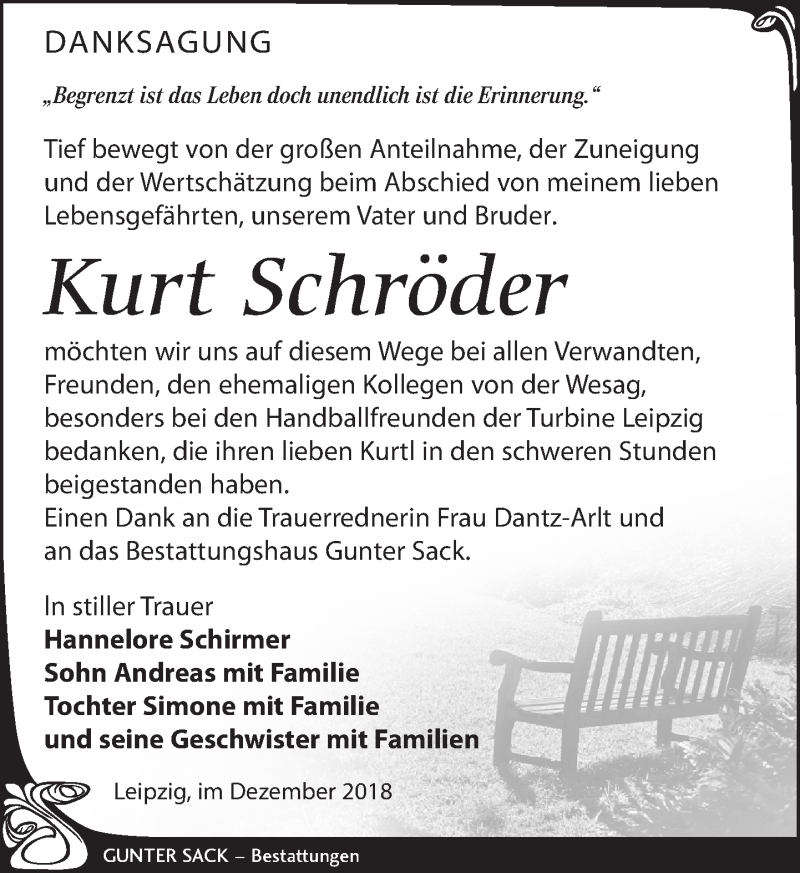  Traueranzeige für Kurt Schröder vom 22.12.2018 aus Leipziger Volkszeitung