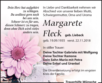 Traueranzeige von Margarete Flick von Leipziger Volkszeitung