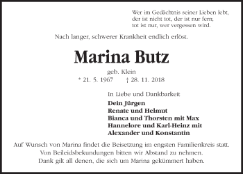 Traueranzeige von Marina Butz von Kieler Nachrichten