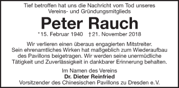 Traueranzeige von Peter Rauch von Dresdner Neue Nachrichten