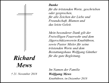 Traueranzeige von Richard Mews von Göttinger Tageblatt