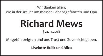 Traueranzeige von Richard Mews von Göttinger Tageblatt