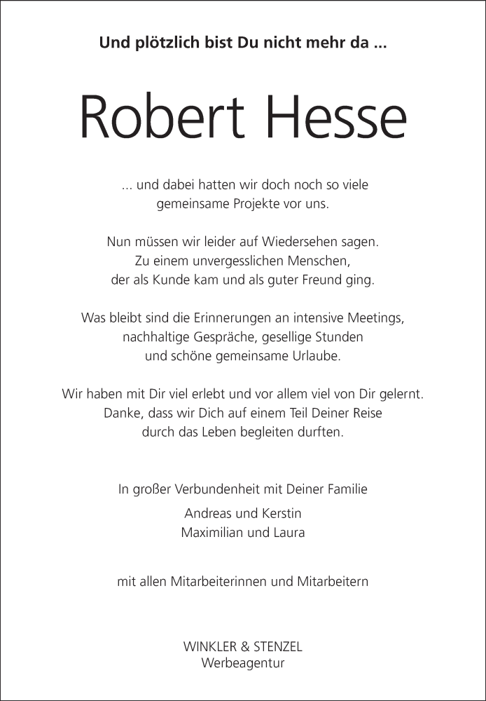  Traueranzeige für Robert Hesse vom 15.12.2018 aus Hannoversche Allgemeine Zeitung/Neue Presse