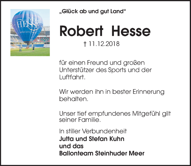  Traueranzeige für Robert Hesse vom 17.12.2018 aus Hannoversche Allgemeine Zeitung/Neue Presse
