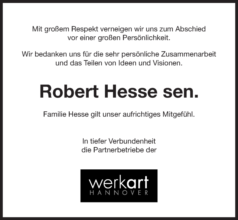  Traueranzeige für Robert Hesse vom 15.12.2018 aus Hannoversche Allgemeine Zeitung/Neue Presse