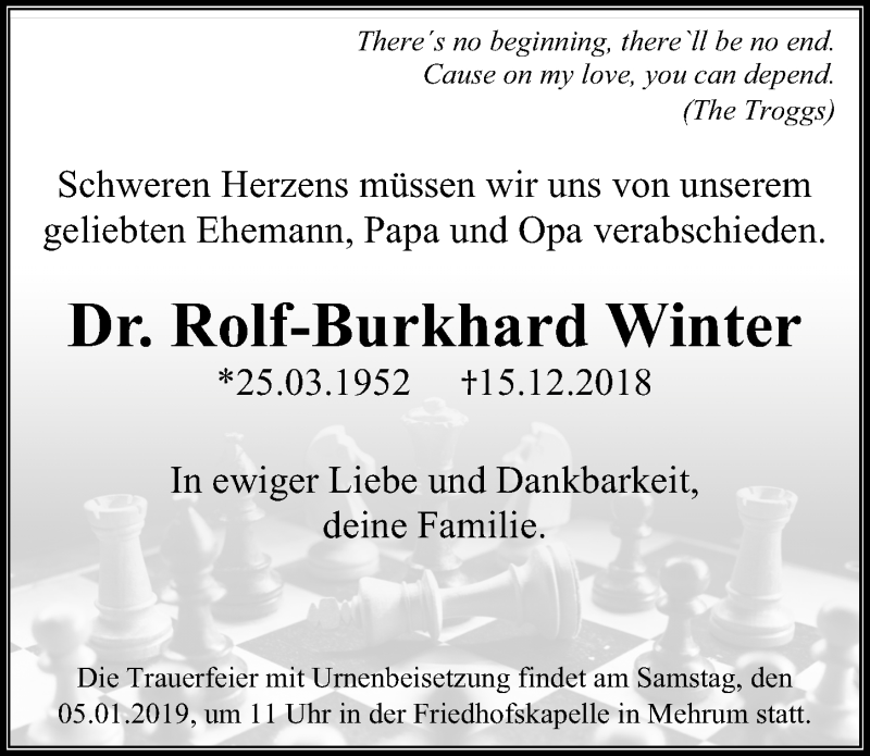  Traueranzeige für Rolf-Burkhard Winter vom 22.12.2018 aus Peiner Allgemeine Zeitung