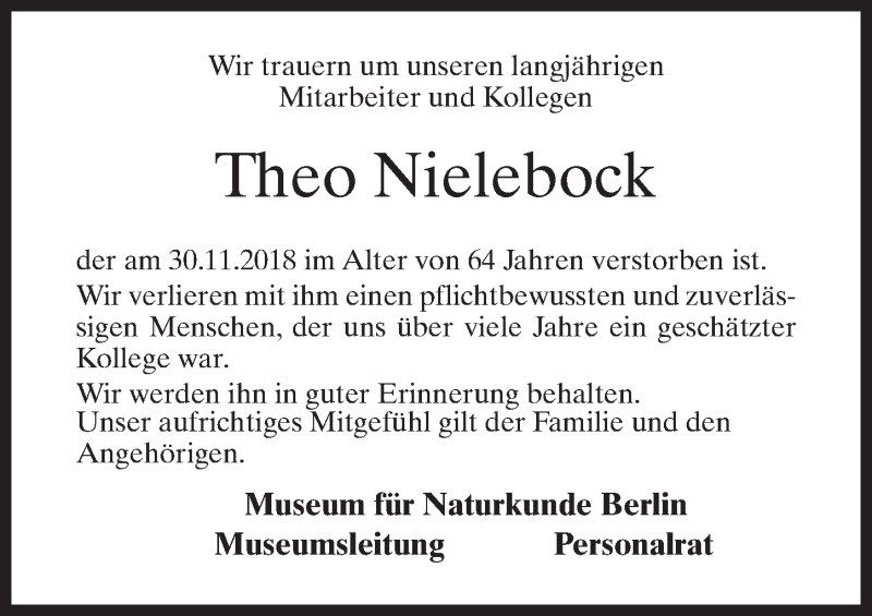  Traueranzeige für Theo Nielebock vom 15.12.2018 aus Märkischen Allgemeine Zeitung