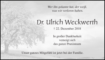 Traueranzeige von Ulrich Weckwerth von Lübecker Nachrichten