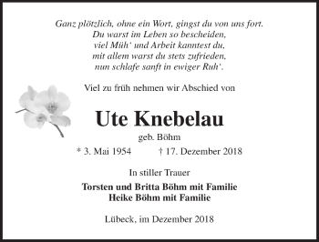 Traueranzeige von Ute Knebelau von Lübecker Nachrichten