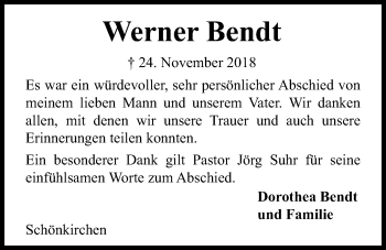 Traueranzeige von Werner Bendt von Kieler Nachrichten