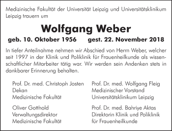 Traueranzeige von Wolfgang Weber von Leipziger Volkszeitung