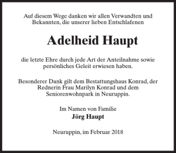 Traueranzeige von Adelheid Haupt von MAZ-Trauer.de