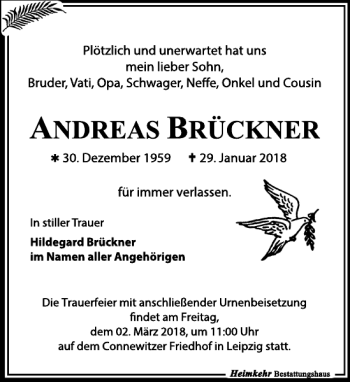 Traueranzeige von Andreas Brückner von Leipziger Volkszeitung