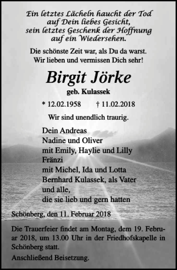 Traueranzeige von Birgit Jörke von Ostsee-Zeitung