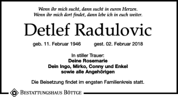 Traueranzeige von Detlef Radulovic von Leipziger Volkszeitung