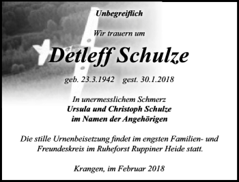 Traueranzeige von Detleff Schulze von MAZ-Trauer.de