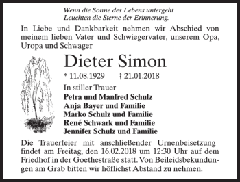 Traueranzeige von Dieter Simon von MAZ-Trauer.de
