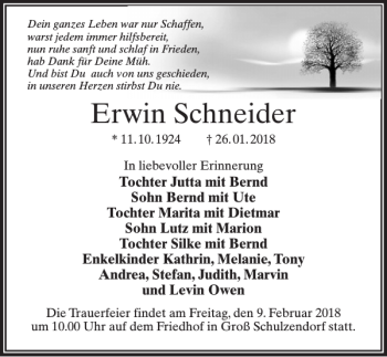 Traueranzeige von Erwin Schneider von MAZ-Trauer.de