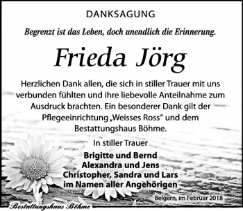 Traueranzeige von Frieda Jörg von Torgauer Zeitung