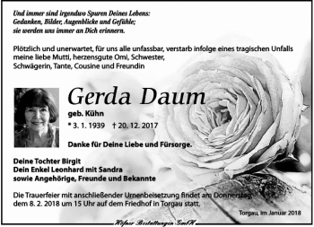Traueranzeige von Gerda Daum von Torgauer Zeitung