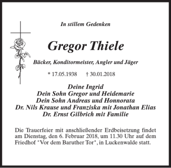 Traueranzeige von Gregor Thiele von MAZ-Trauer.de