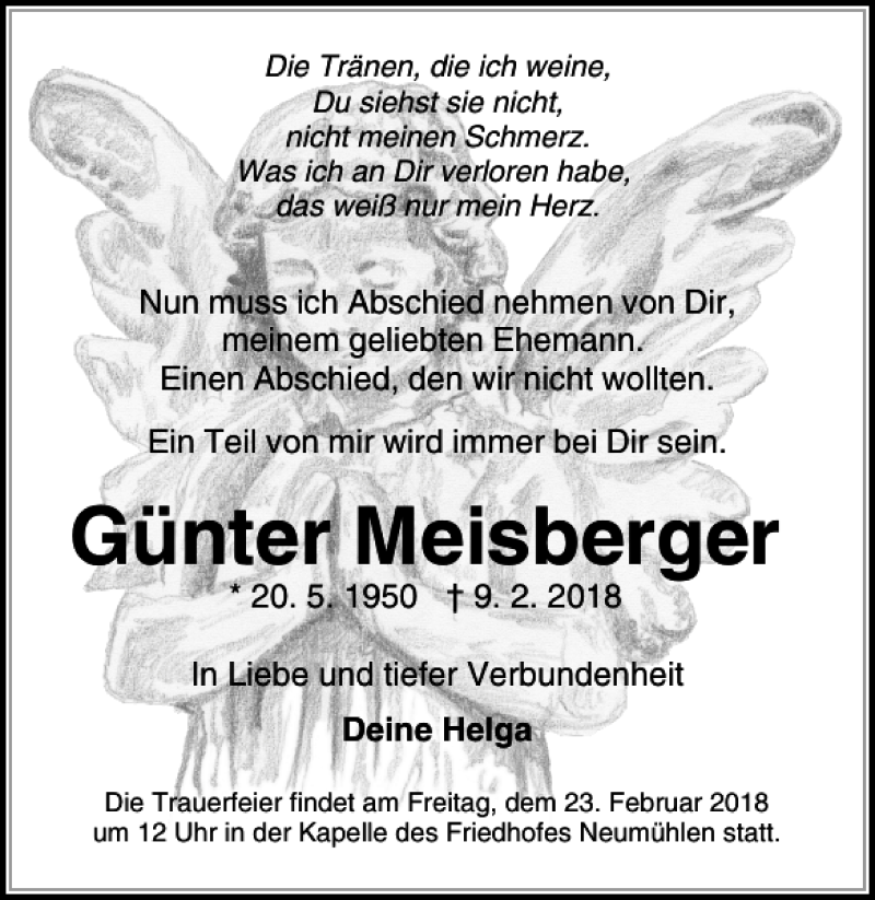  Traueranzeige für Günter Meisberger vom 17.02.2018 aus Kieler Nachrichten / Segeberger Zeitung