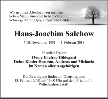 Traueranzeige von Hans-joachim Salchow von MAZ-Trauer.de