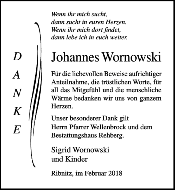 Traueranzeige von Johannes Wornowski von Ostsee-Zeitung