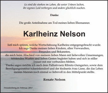 Traueranzeige von Karlheinz Nelson von Ostsee-Zeitung