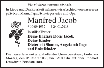 Traueranzeige von Manfred Jacob von MAZ-Trauer.de