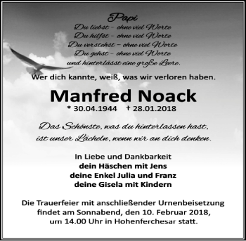 Traueranzeige von Manfred Noack von MAZ-Trauer.de