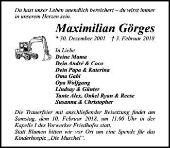 Traueranzeige von Maximilian Görges von Lübecker Nachrichten