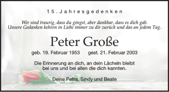 Traueranzeige von Peter Große von Leipziger Volkszeitung