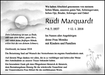 Traueranzeige von Rudi Marquardt von Ostsee-Zeitung