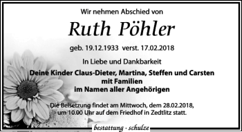 Traueranzeige von Ruth Pöhler von Leipziger Volkszeitung