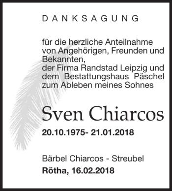 Traueranzeige von Sven Chiarcos von Leipziger Volkszeitung