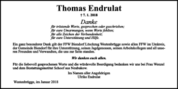 Traueranzeige von Thomas Endrulat von Ostsee-Zeitung