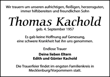 Traueranzeige von Thomas Kachold von Leipziger Volkszeitung