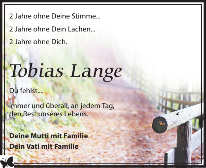  Traueranzeige für Tobias Lange vom 19.02.2018 aus Leipziger Volkszeitung