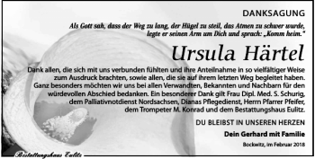 Traueranzeige von Ursula Härtel von Torgauer Zeitung