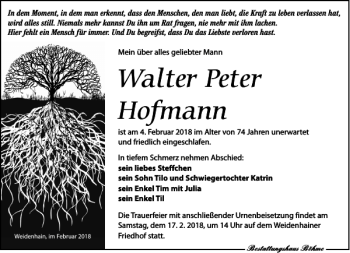 Traueranzeige von Walter Peter Hofmann von Torgauer Zeitung