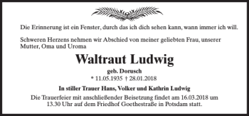 Traueranzeige von Waltraut Ludwig von MAZ-Trauer.de