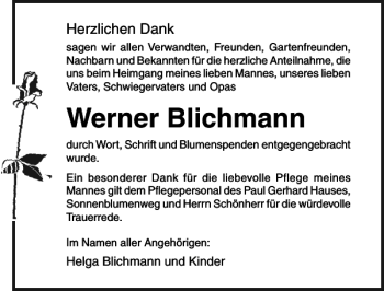 Traueranzeige von Werner Blichmann von Ostsee-Zeitung