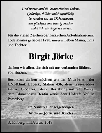 Traueranzeige von Birgit Jörke von Ostsee-Zeitung