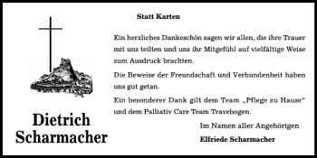 Traueranzeige von Dietrich Scharmacher von Kieler Nachrichten / Segeberger Zeitung