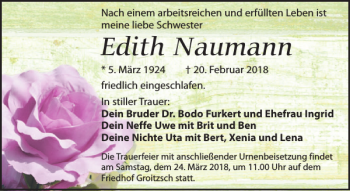 Traueranzeige von Edith Naumann von Torgauer Zeitung