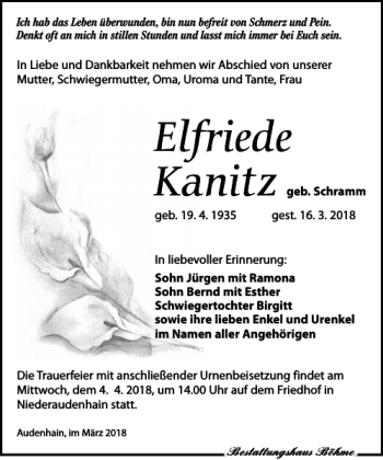 Traueranzeige von Elfriede Kanitz von Torgauer Zeitung