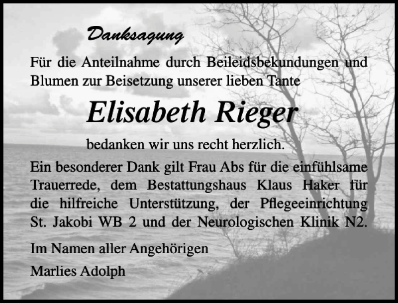 Traueranzeigen Von Elisabeth Rieger | Trauer-anzeigen.de